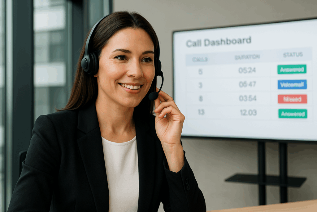 woman at desk answering phone
